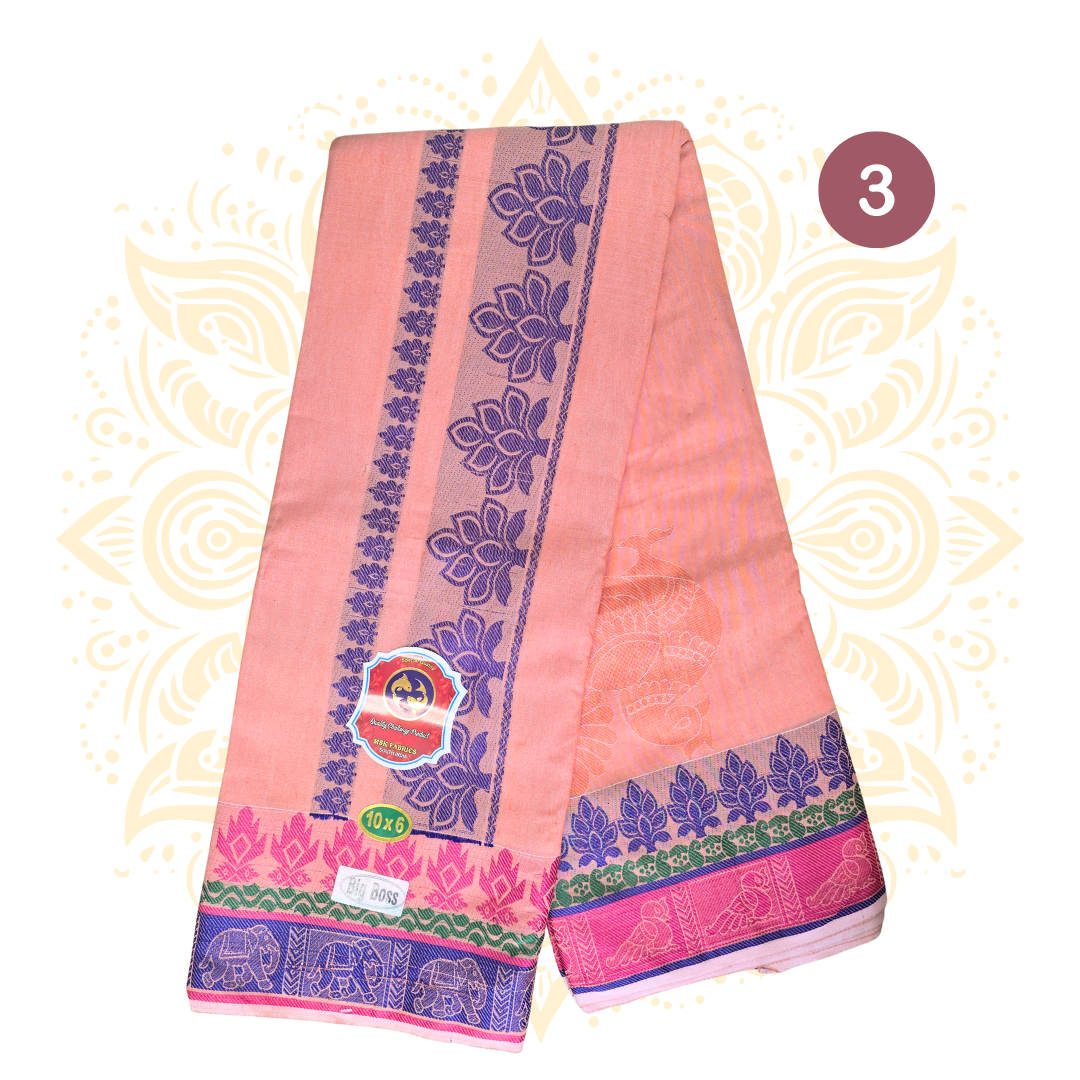 South Indian Colored Cotton Dhoti Set 10 x 6 - Matchless Gifts3