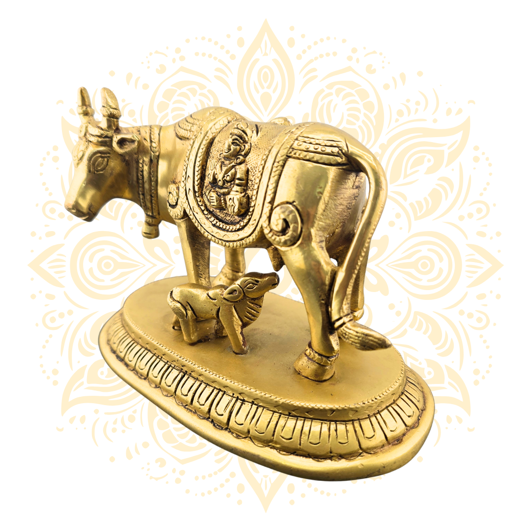 Brass Kamadhenu Cow w/ Calf & Ganesh - Matchless Gifts5