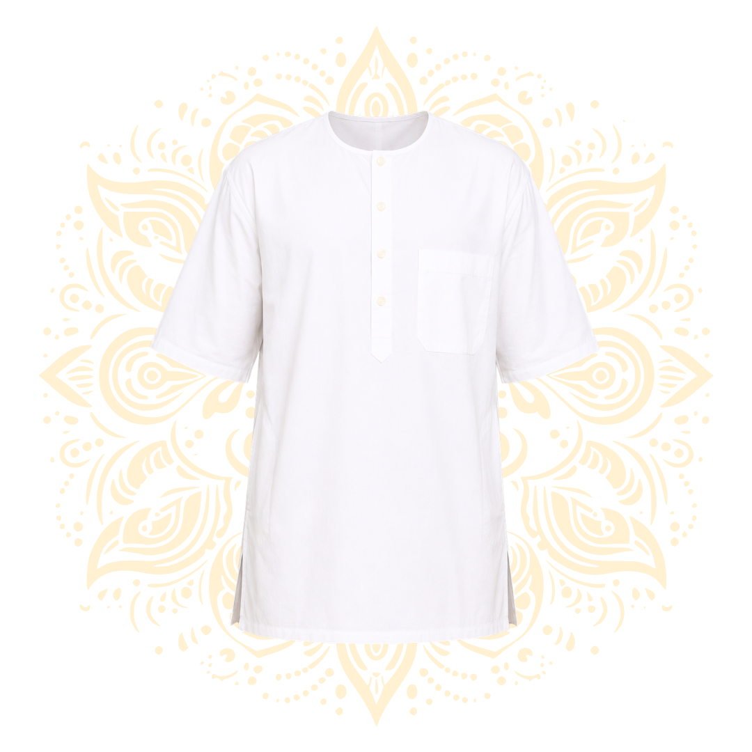 White Short Sleeve Kurta w/ 3 Pockets