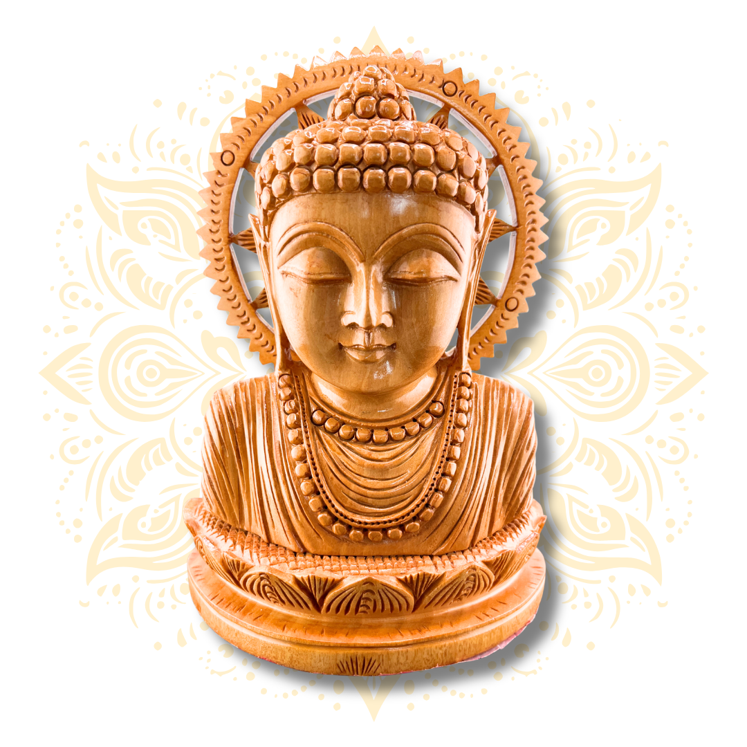 Hand Carved Wooden Kiran Face Buddha Statue – 7.25”