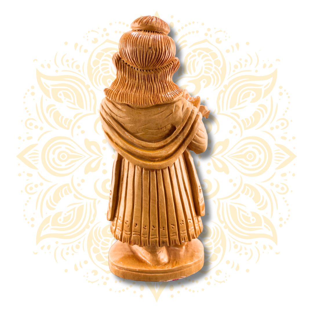 Hand Carved Wooden Krishna Playing Flute - 6"
