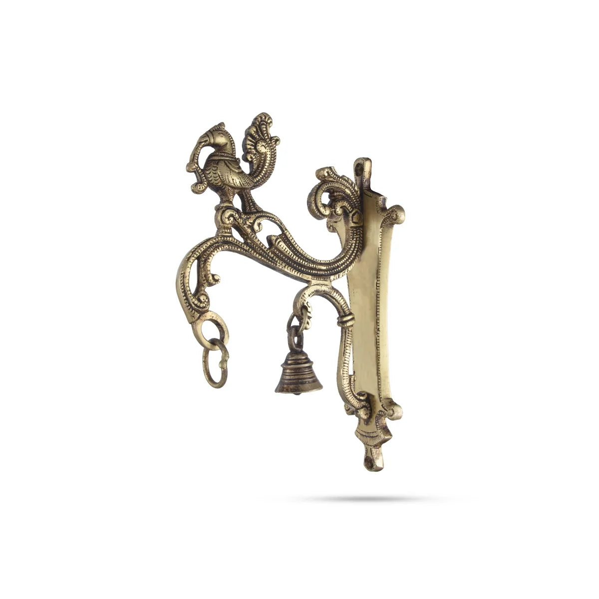Brass Peacock Wall Bracket with Bell & Diya Hook 8 x 5"