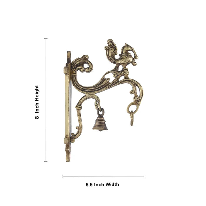 Brass Peacock Wall Bracket with Bell & Diya Hook 8 x 5"