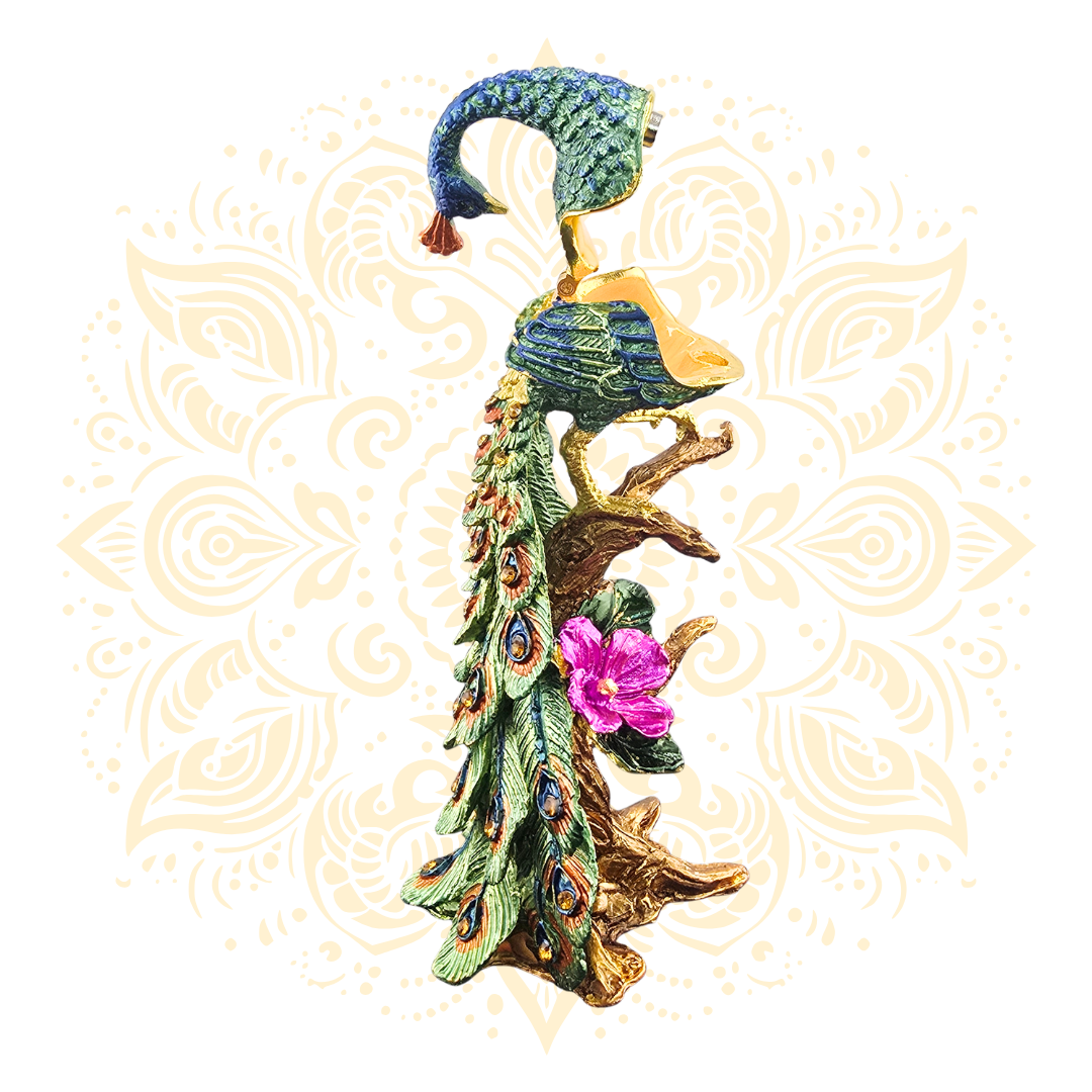 Peacock Metal Trinket Box w/ Crystal Accents | 6 x 3 Inch - Matchless Gifts