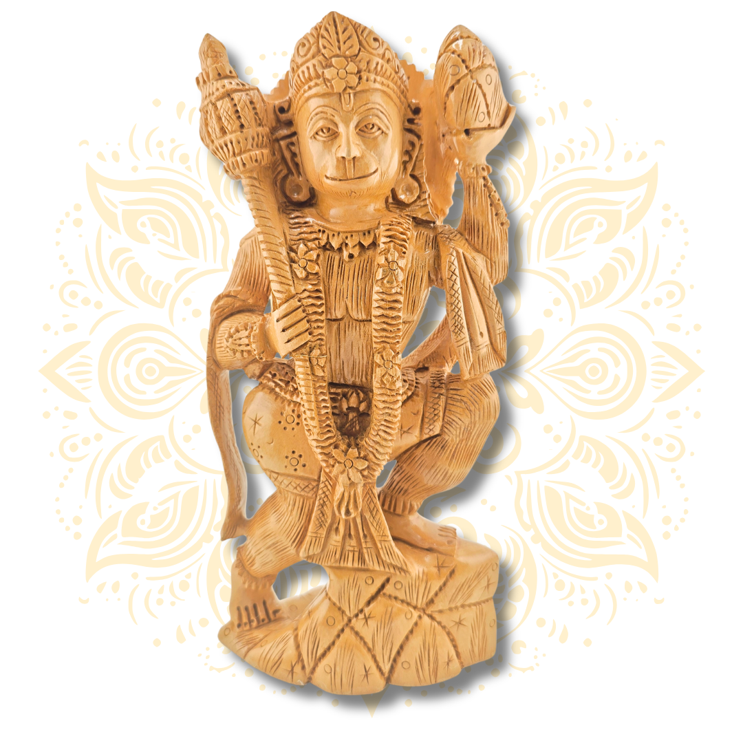 Hand Carved Wooden Standing Hanuman - Matchless Gifts