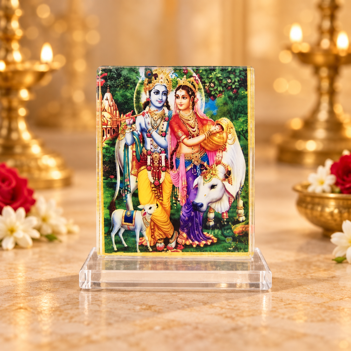 Acrylic Radha Krishna Photo Stand – Choose Your Size - Matchless Gifts