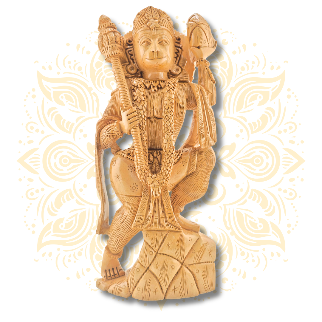 Hand Carved Wooden Standing Hanuman - Matchless Gifts