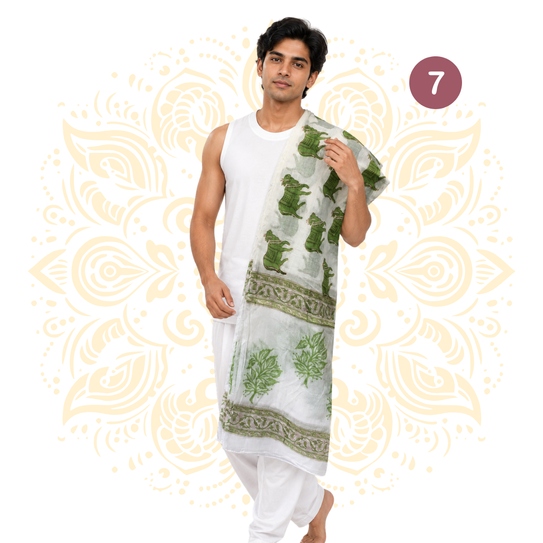 Printed Cotton Chadar w/ Devotional Designs