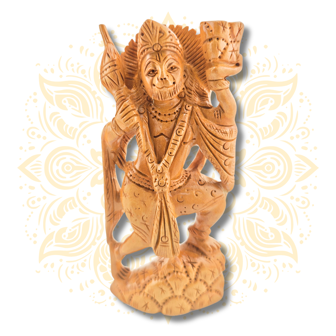 Hand Carved Wooden Standing Hanuman - Matchless Gifts
