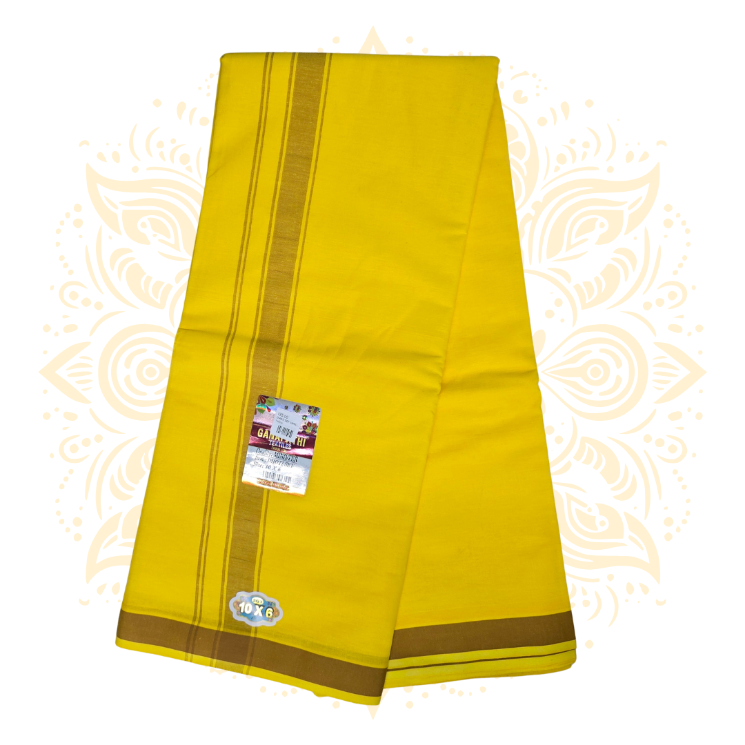 South Indian 100% Cotton Dhoti Set w/ Wide Woven Border - Matchless Gifts7