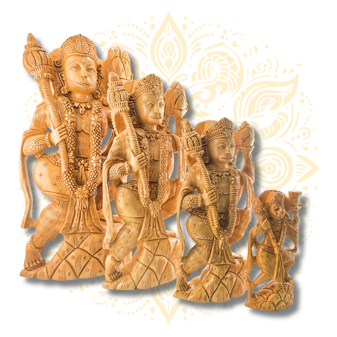 Hand Carved Wooden Standing Hanuman - Matchless Gifts
