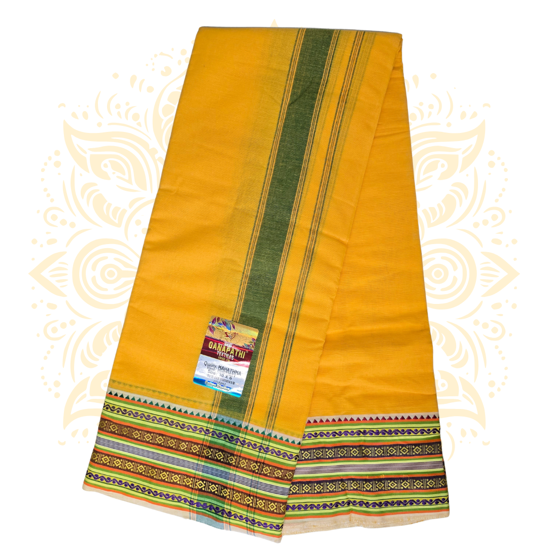 South Indian 100% Cotton Dhoti Set w/ Wide Woven Border - Matchless Gifts9