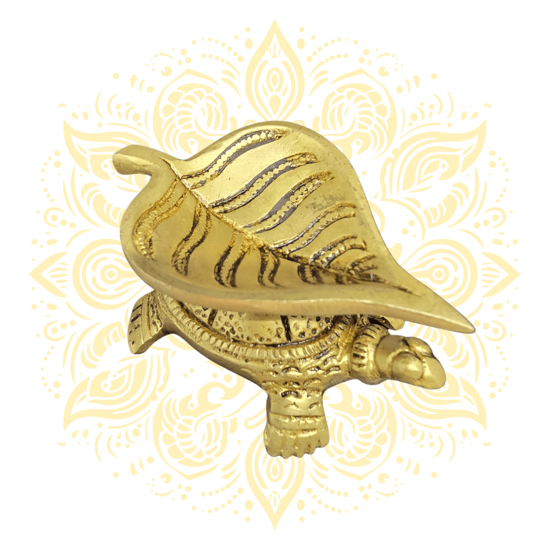Handcrafted Brass Turtle Diya w/ Leaf Oil Lamp – 3" × 2.5" - Matchless Gifts