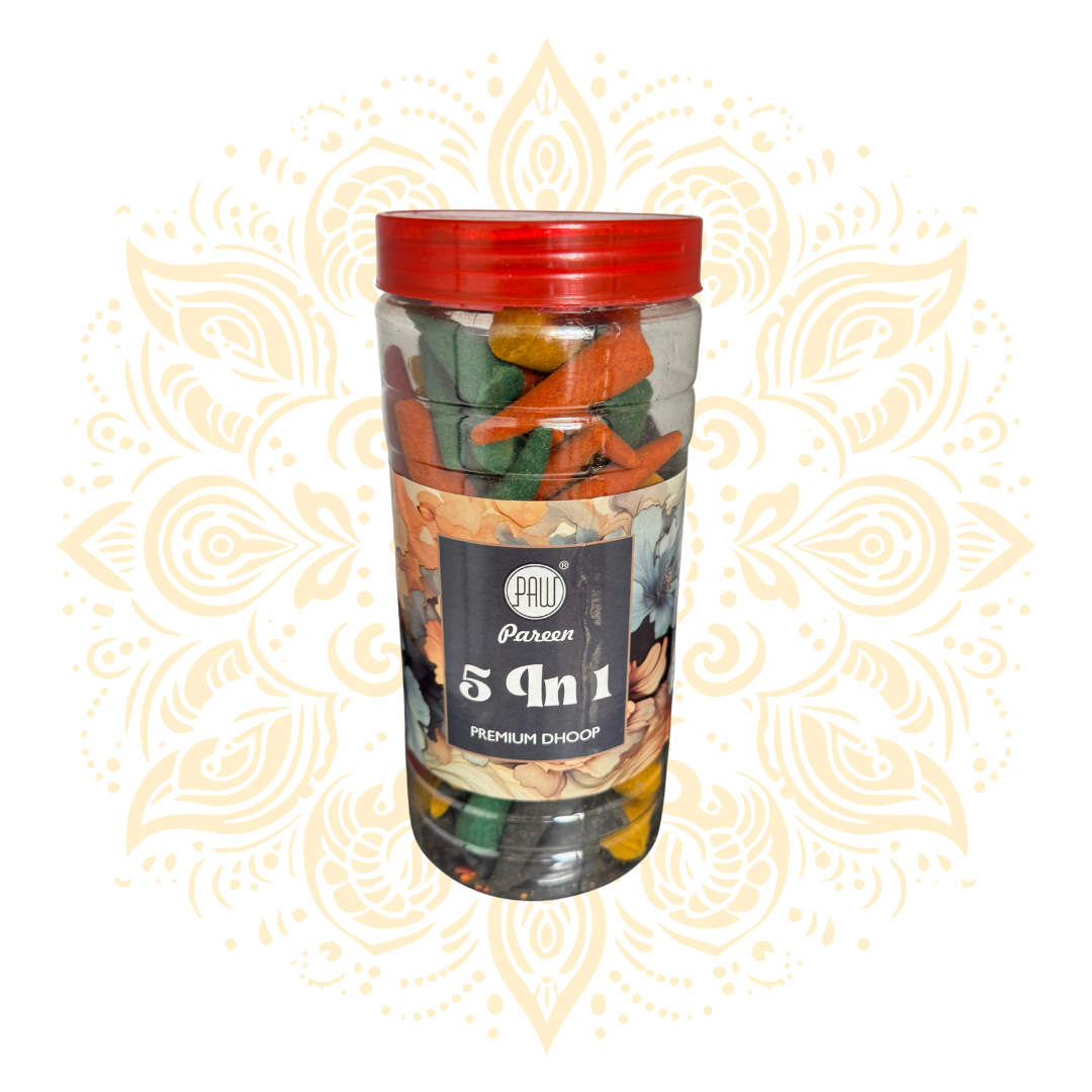 5-in-1 Premium Dhoop Cones 400g | Sandal, Rose, Mogra, Guggal & Vrindavan Flower