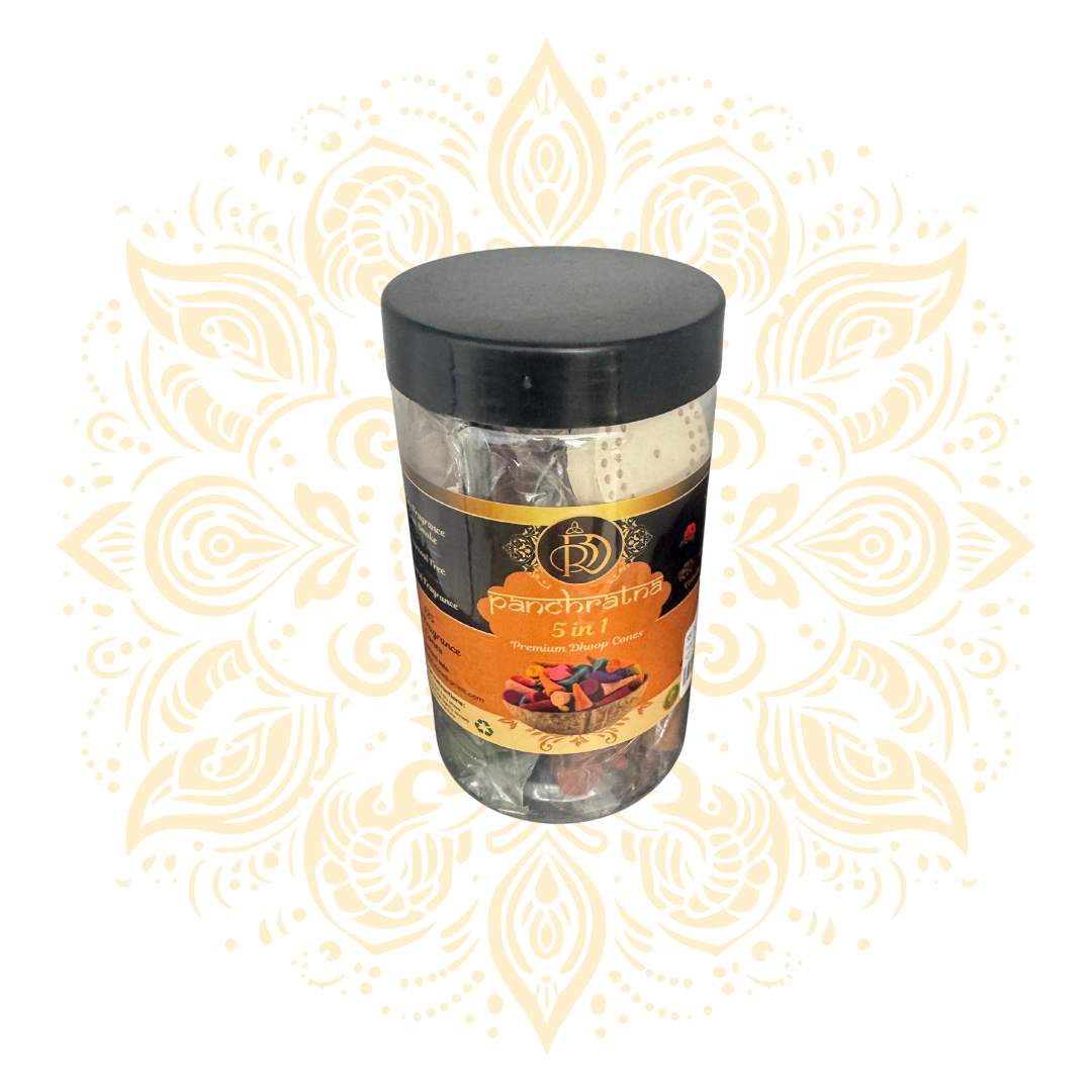 Panchratna 5-in-1 Premium Dhoop Cones 175g | Sandal, Rose, Mogra, Guggal & Vrindavan Flower