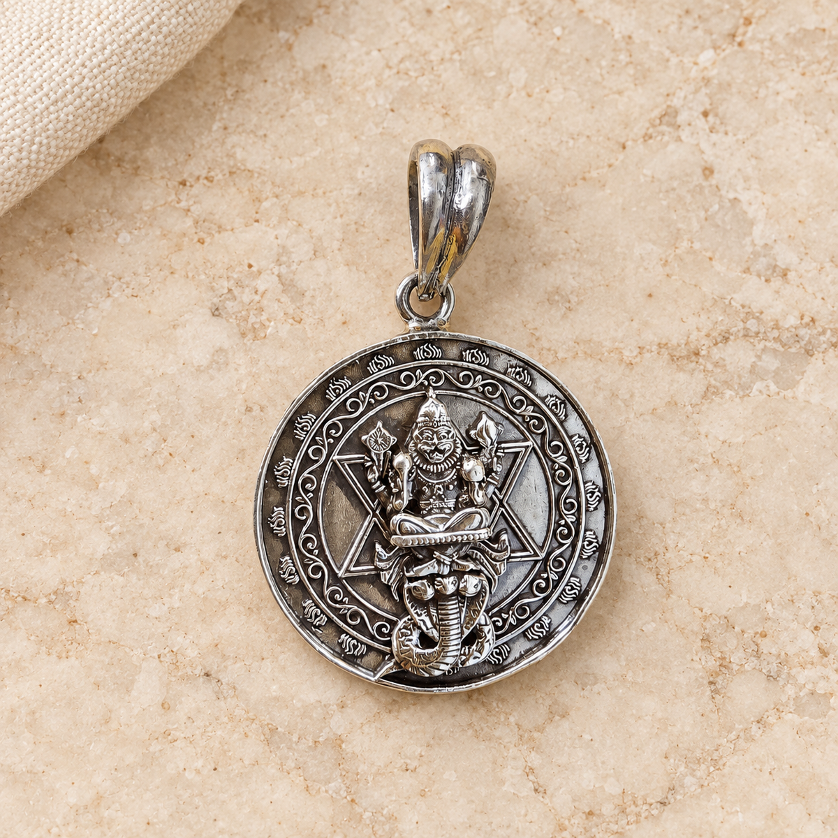 925 Sterling Silver Narasimha Yantra - Sacred Protection Pendant
