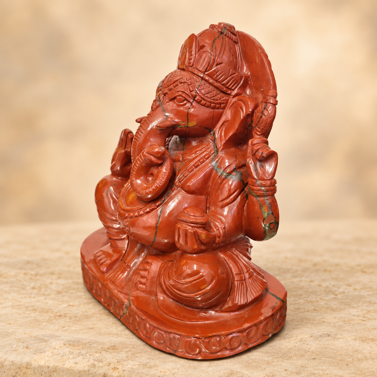 Hand-Carved Natural Red Jasper Ganesh Murti –  5.5"