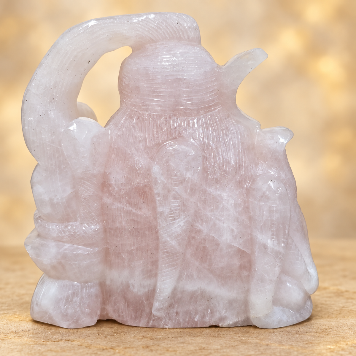 One-of-a-Kind Hand-Carved Rose Quartz Shiva Head with Cobras – 6"