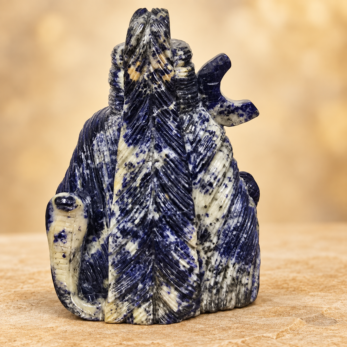One-of-a-Kind Hand-Carved Sodalite Shiva Head with Cobras – 6"
