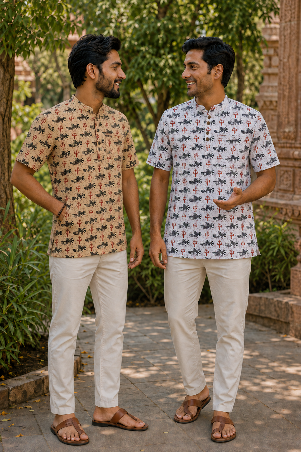 Mahakal Trident Men’s  Print Short Cotton Kurta