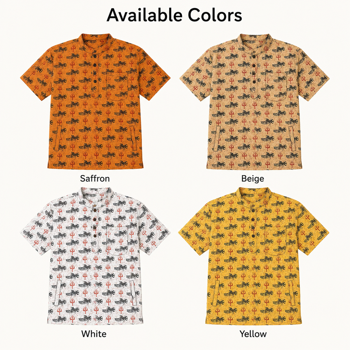 Mahakal Trident Men’s  Print Short Cotton Kurta