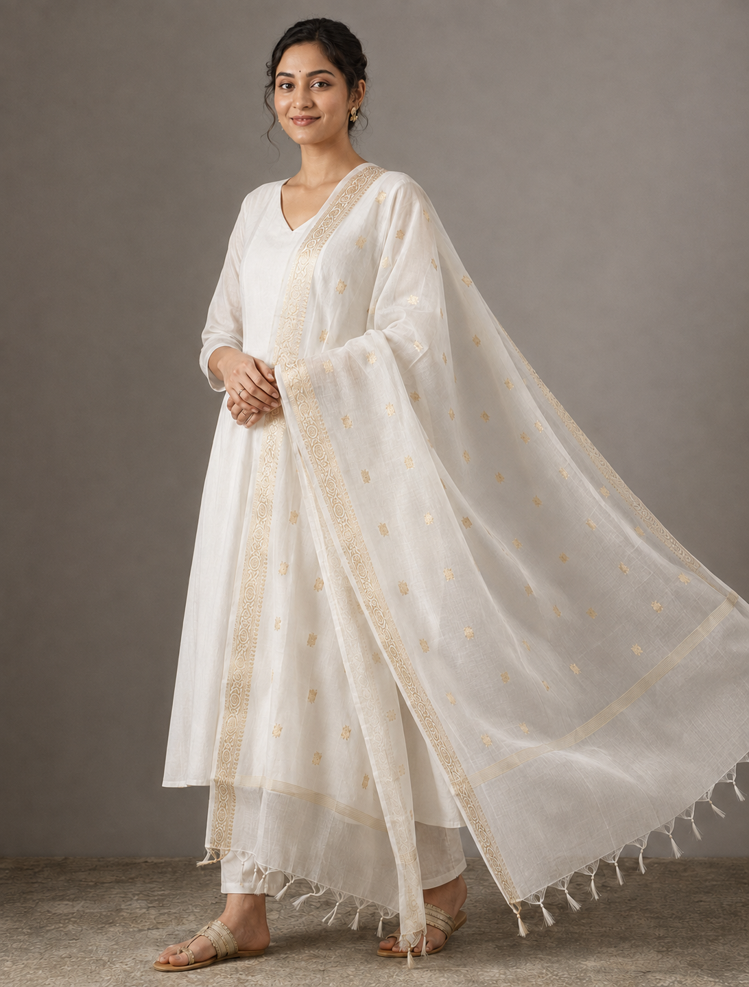 Ivory Gold Booti Semi-Transparent Dupatta