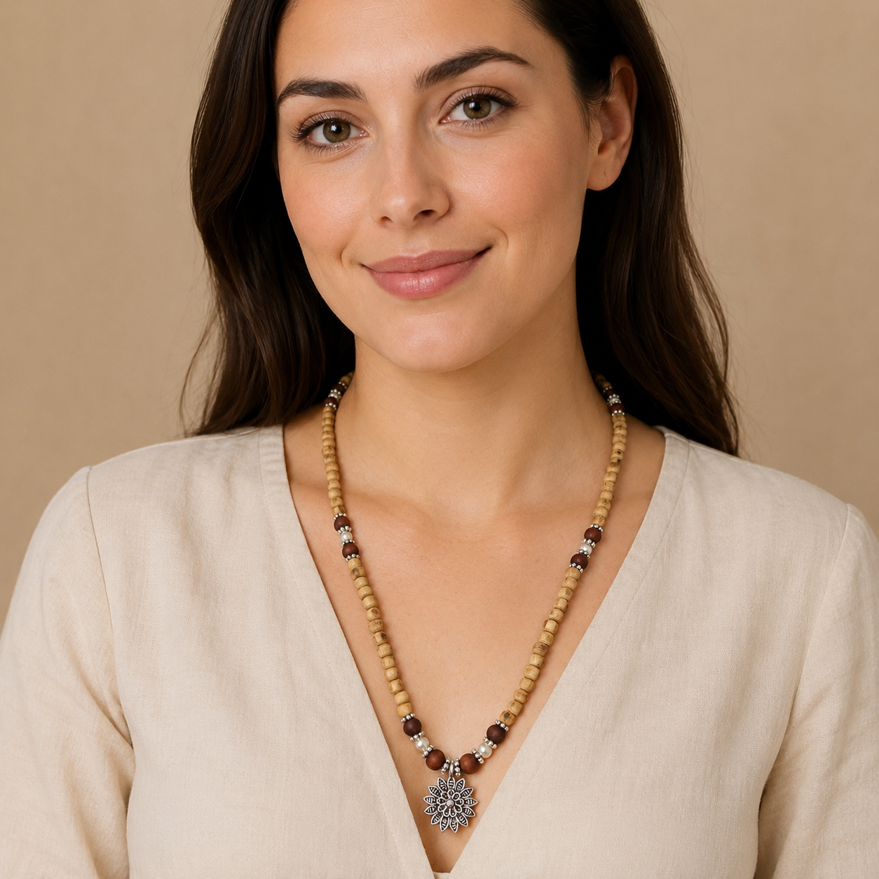 Tulasi Necklace w/ Floral Pendant – 18"