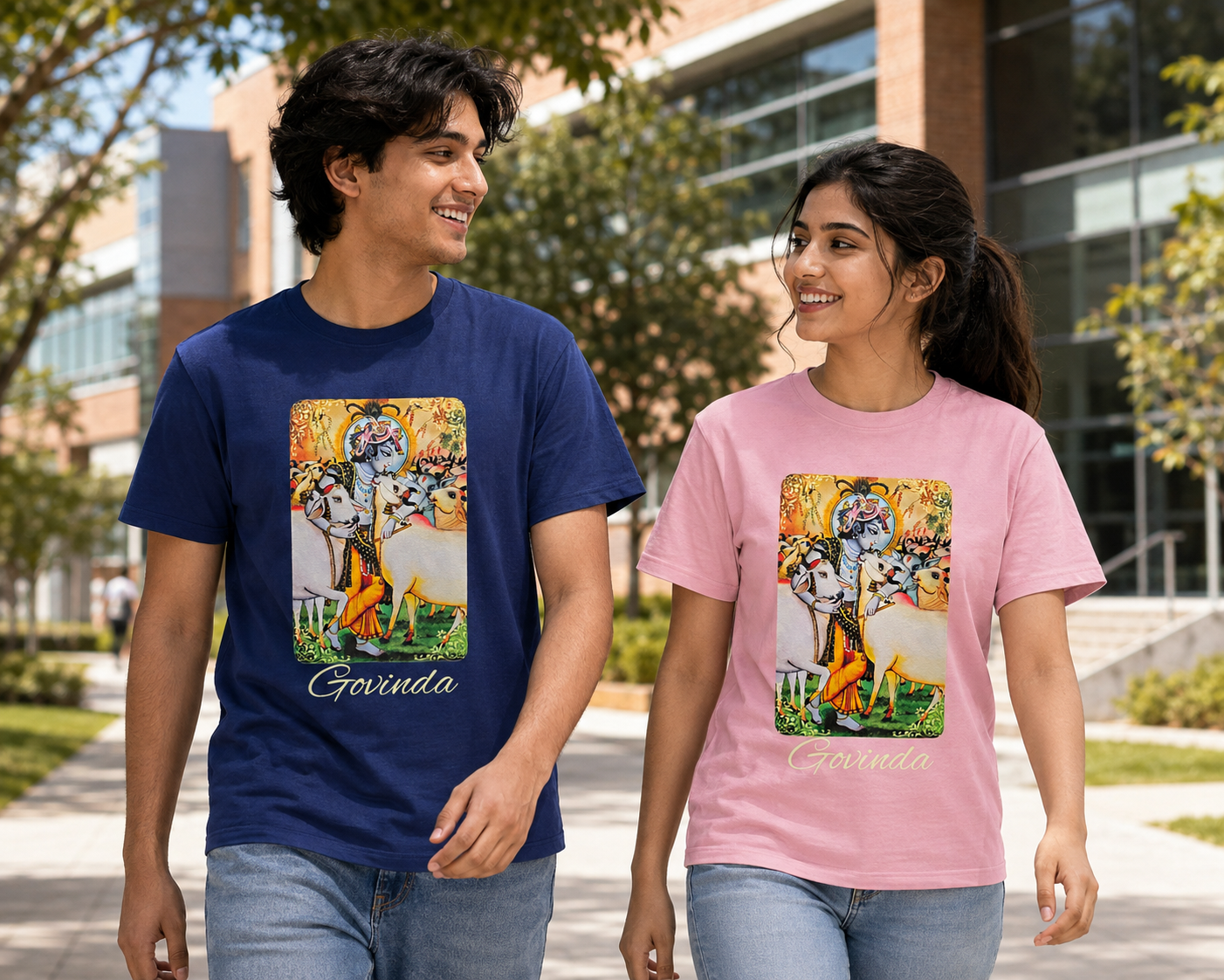 Govinda Krishna & Cows Cotton T-Shirt