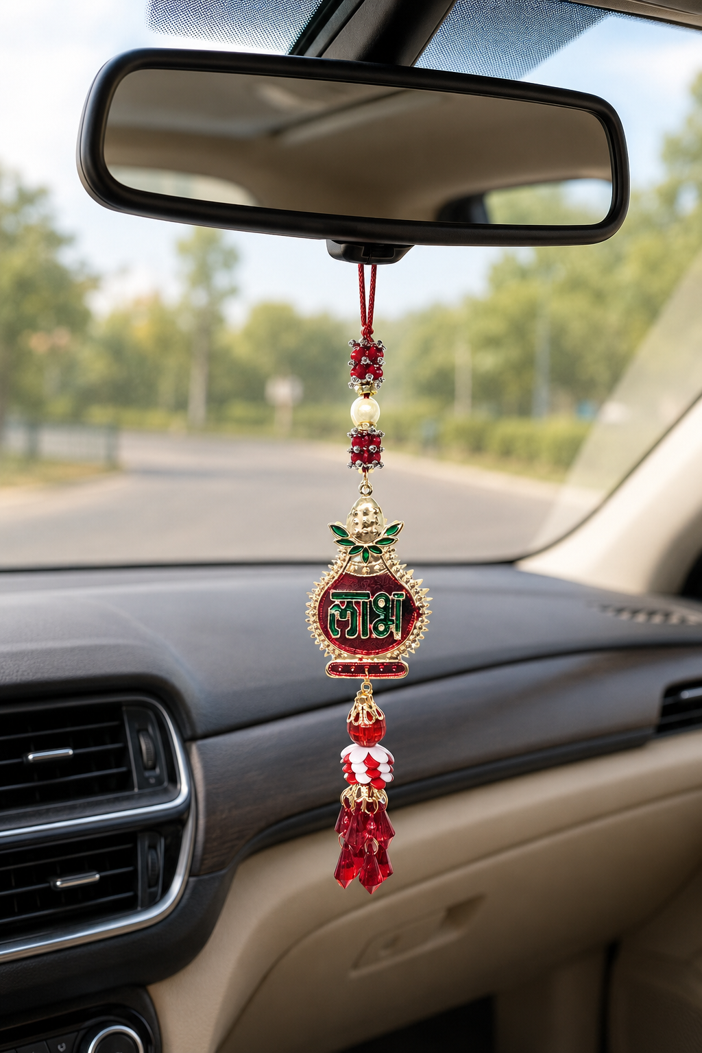 Auspicious Metal Car Hanger, Swastik or Laabh - Matchless Gifts11