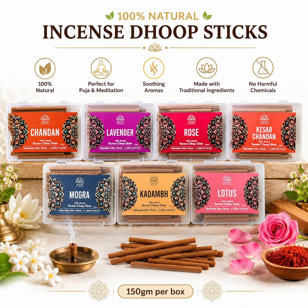 Natural Incense Dhoop Sticks Variety Pack