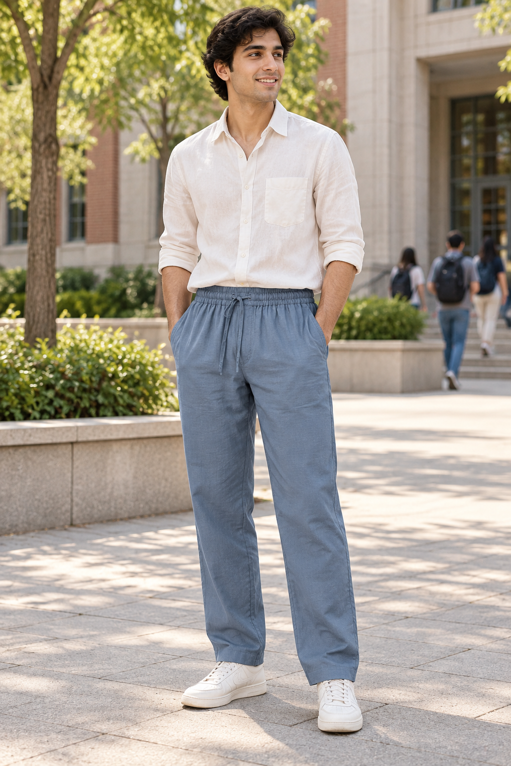 Trousers Men’s Textured Cotton Straight-Leg