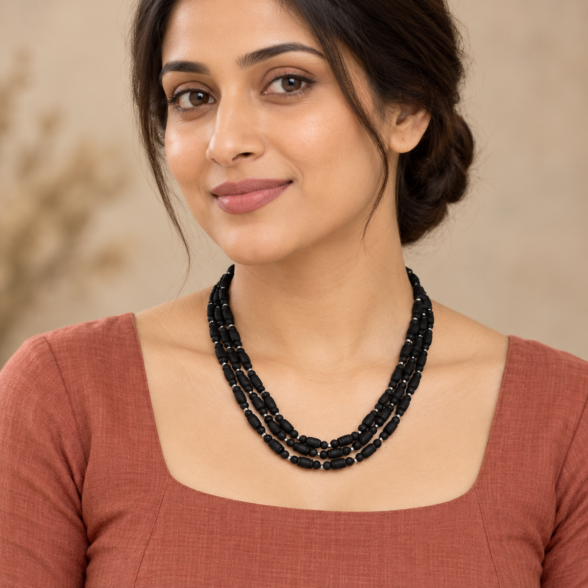 Tulasi Kanthi Mala- Black 3 Rounds Small 48"