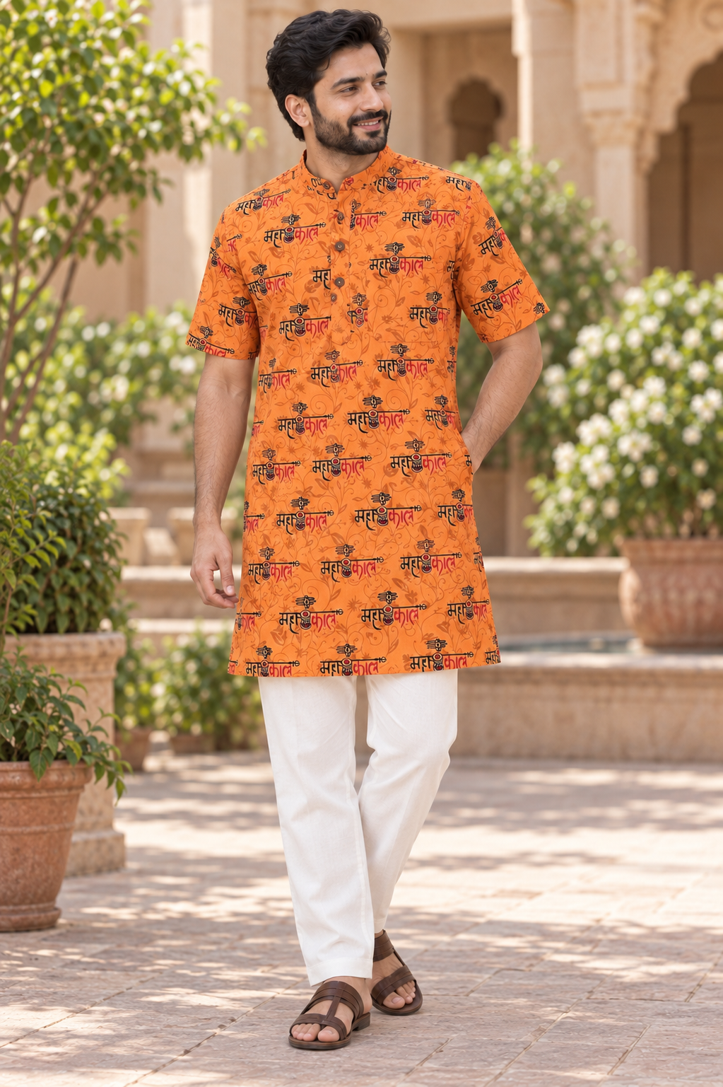 Flower Mahakal w/ Damaru Men’s Cotton Kurta