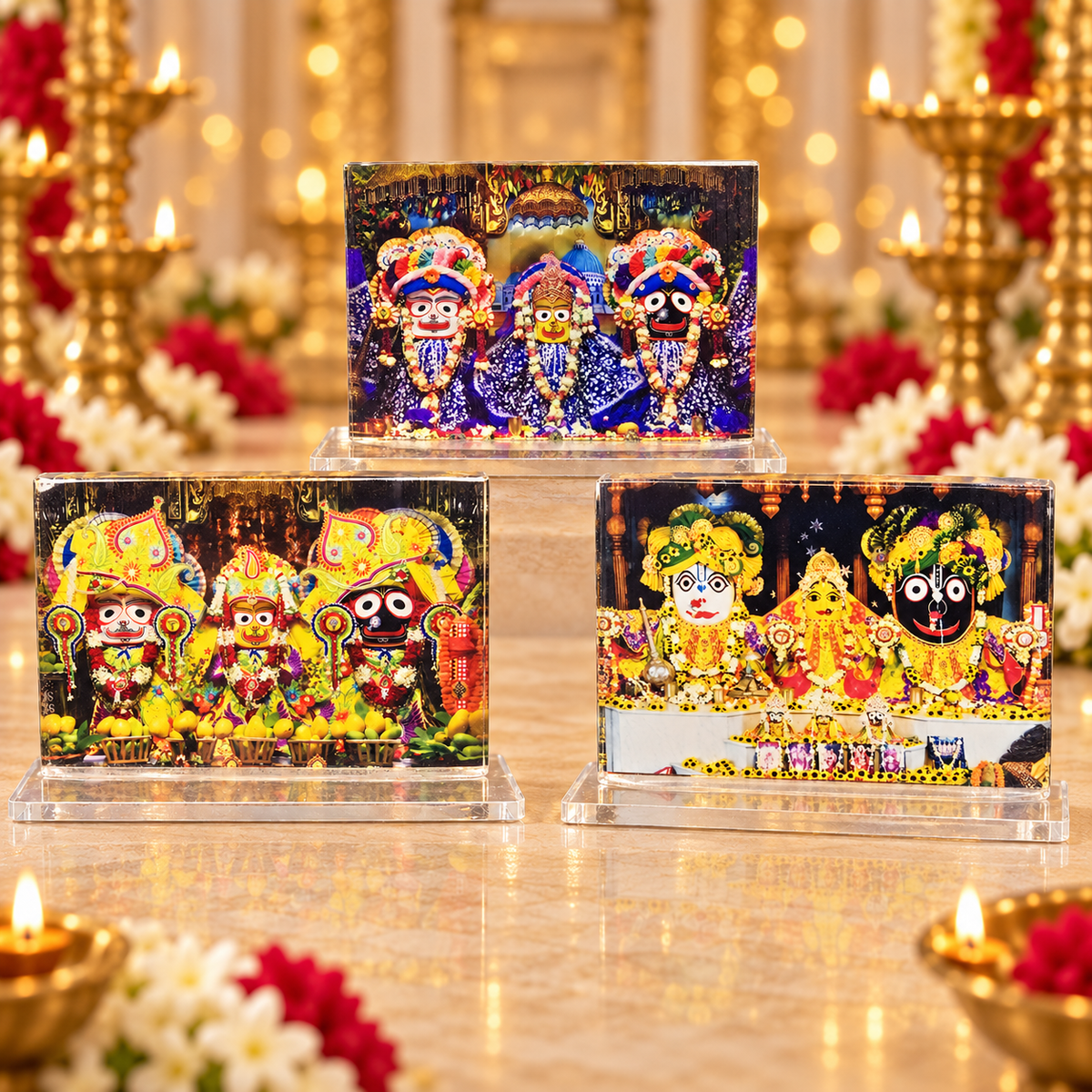 Acrylic Jagannath Balabhadra Subhadra Photo Stand – Choose Your Favorite