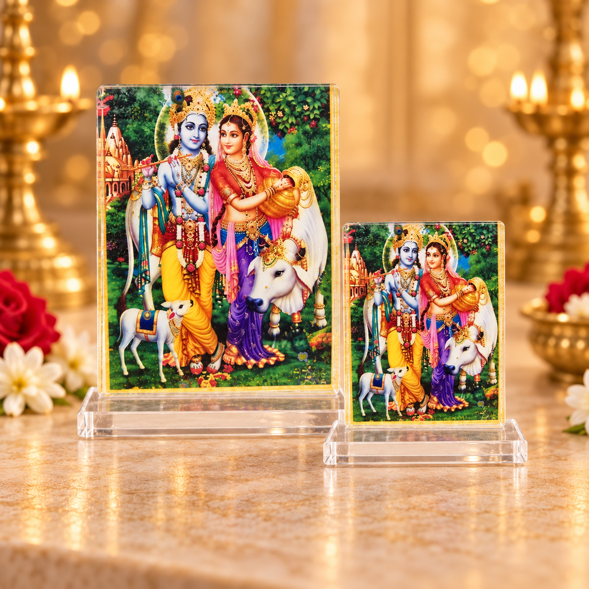 Acrylic Radha Krishna Photo Stand – Choose Your Size - Matchless Gifts