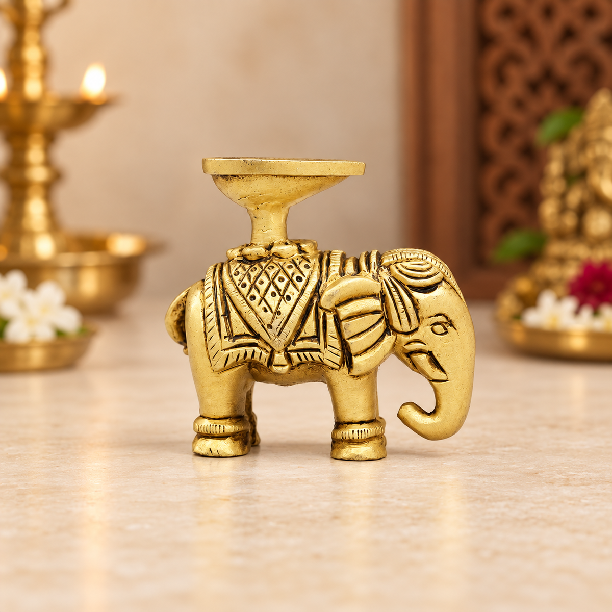 Handcrafted  Brass Elephant Deepam 2.75"
