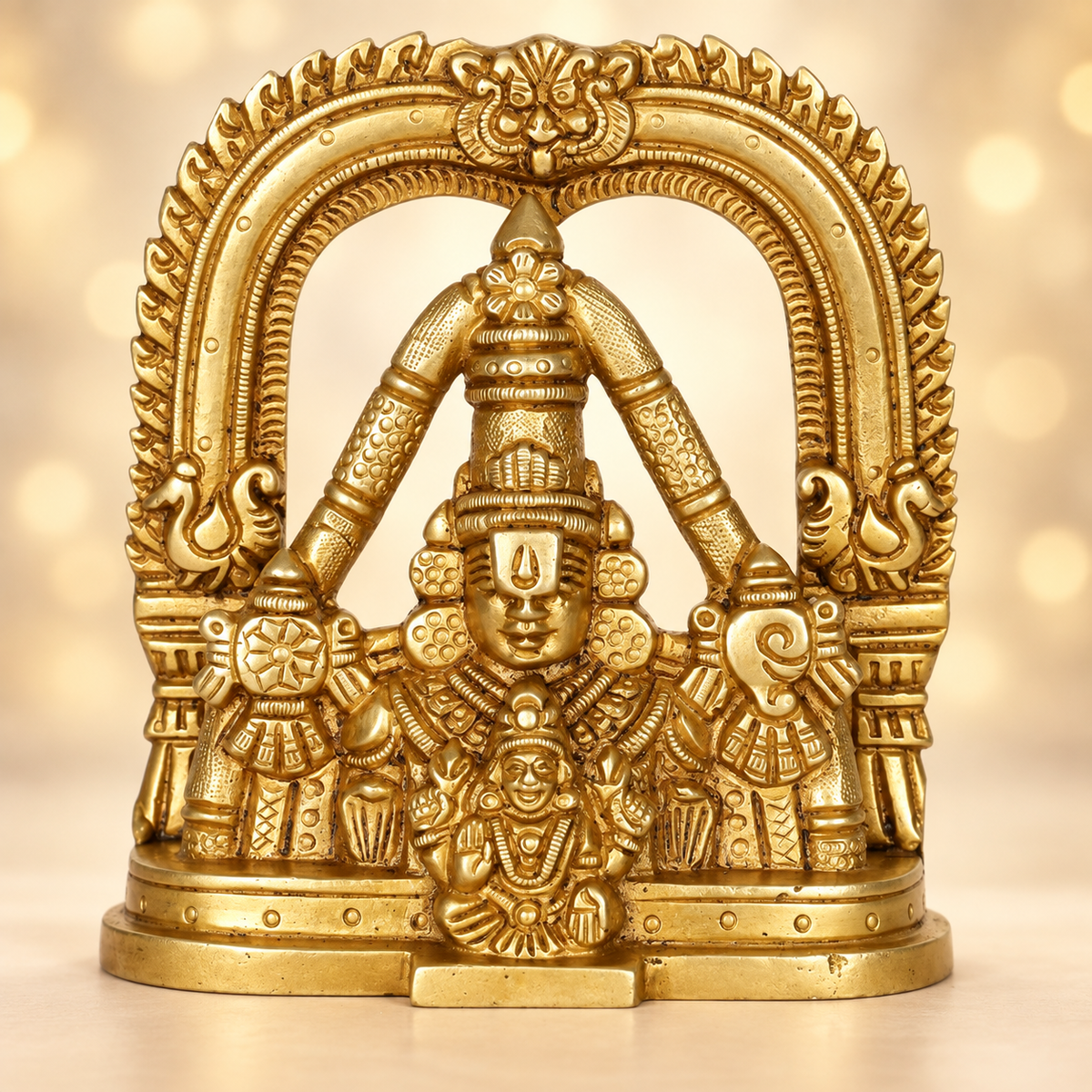 4" Small Tirupati Balaji Brass Statue | Venkateshvara Bust with Devi Lakshmi