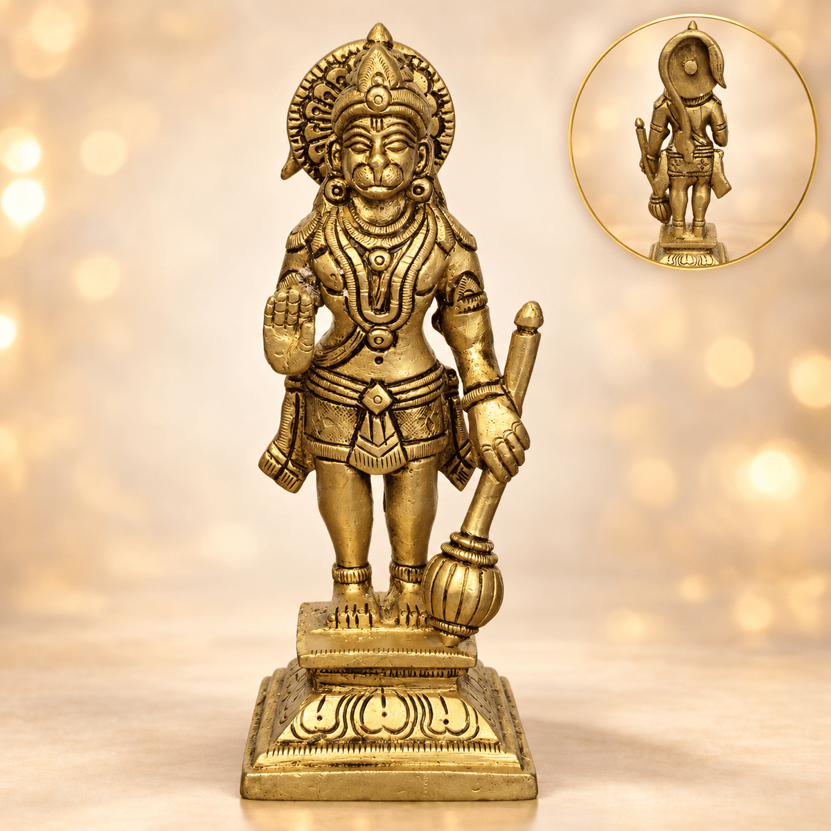 Brass Standing Hanuman Murti with Gada – 5" - Matchless Gifts