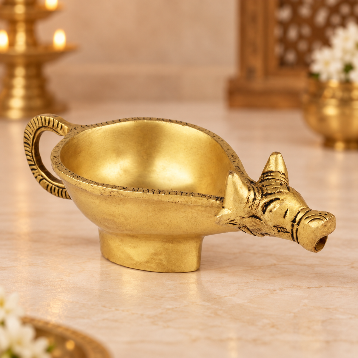 Handcrafted Nandi Brass Diya 6 x 2.5"