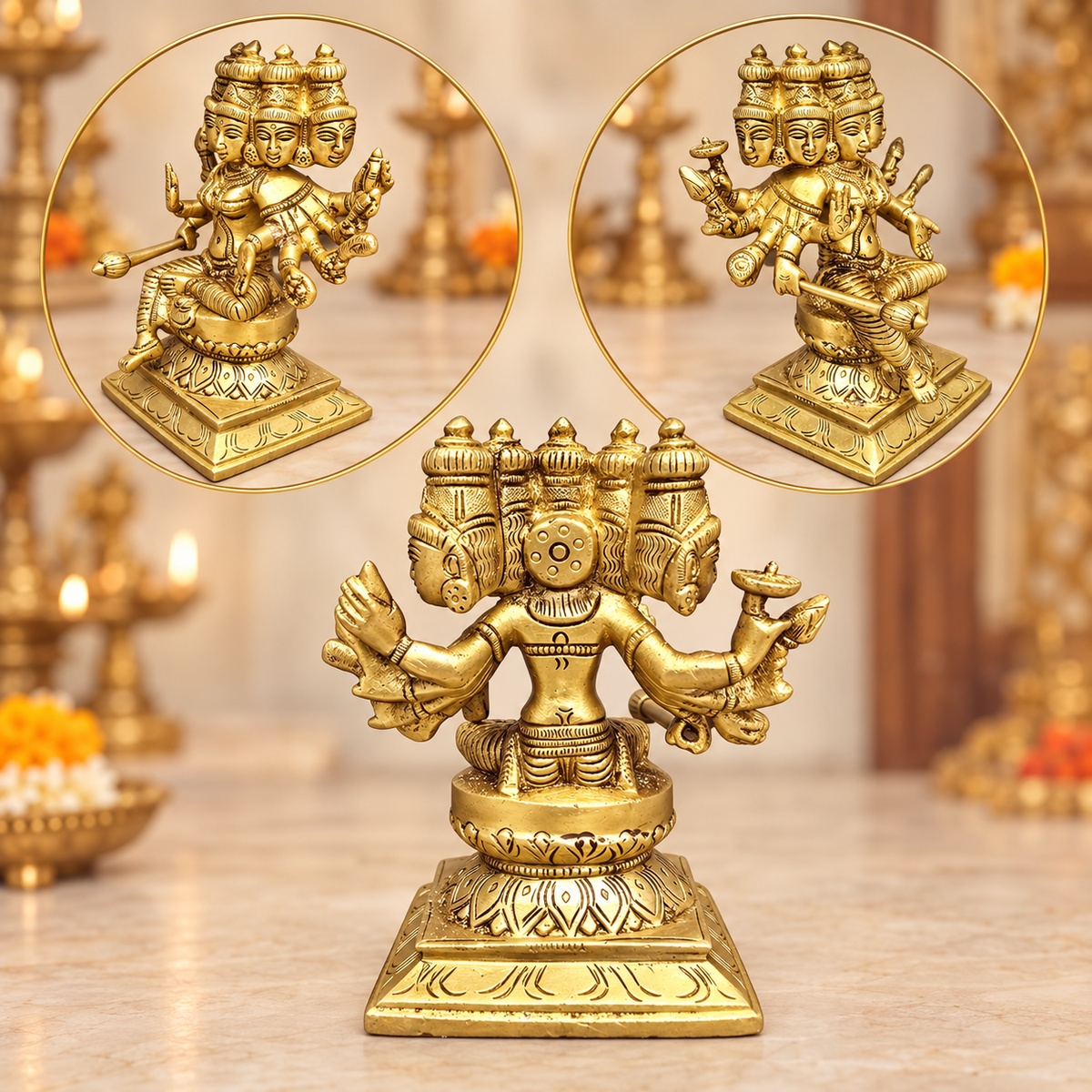 Brass Goddess Gayatri Murti 6"