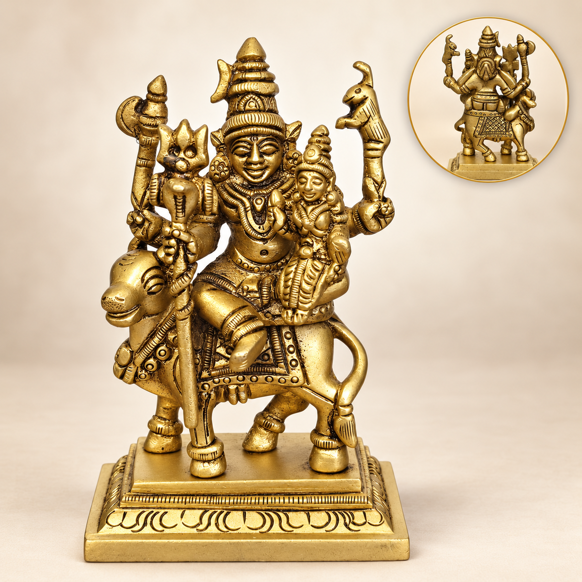 Brass Shiva Parvati with Nandi – 4.5"