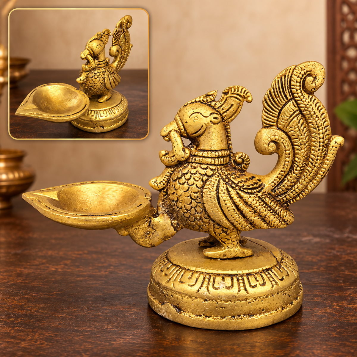 Brass Peacock  Batti Deepak – 5.5 x 4"