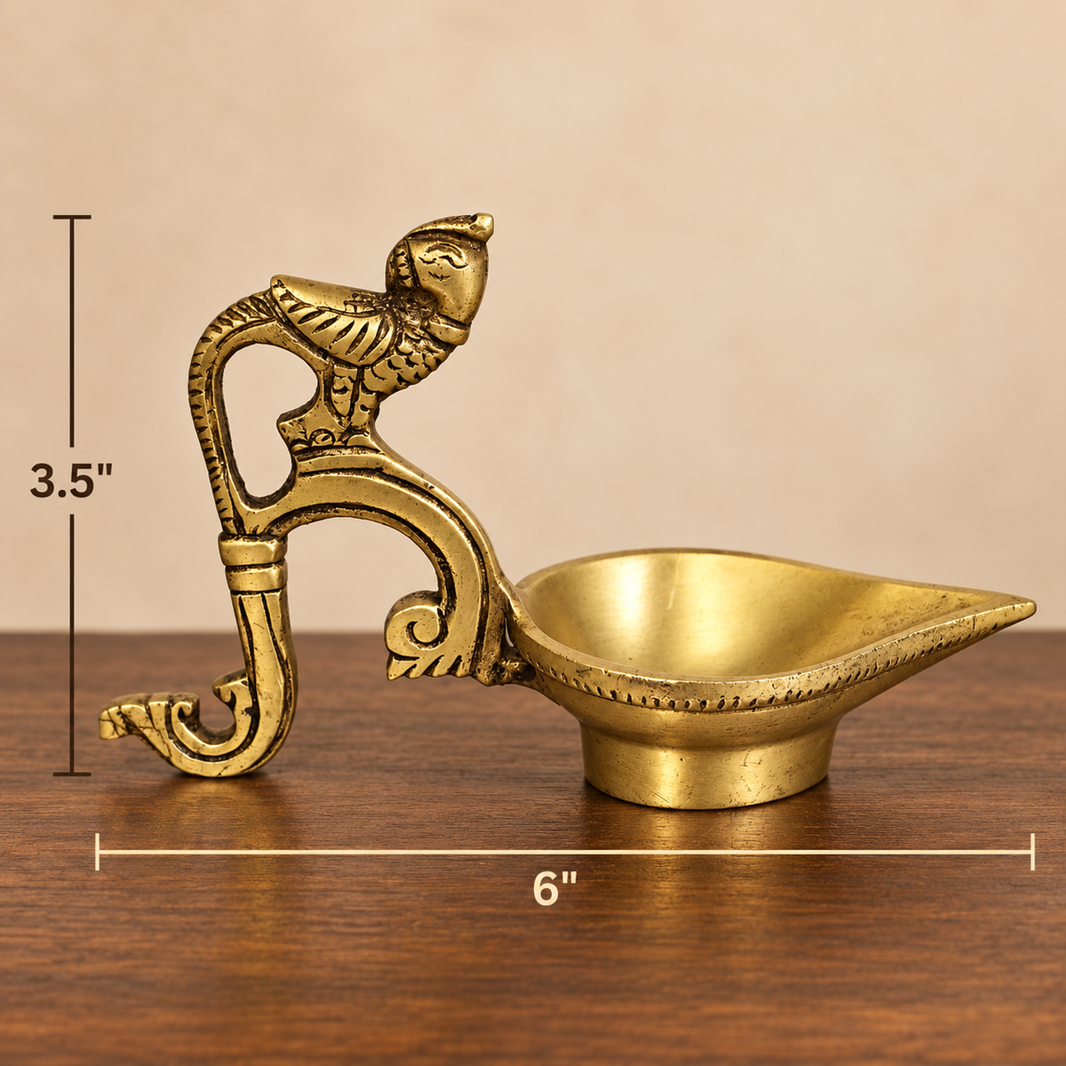 Handmade Brass Peacock Oil Lamp Diya | 6" x 3.5"