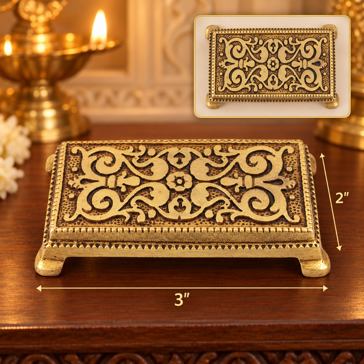 Brass Rectangular Chowki 3x2"