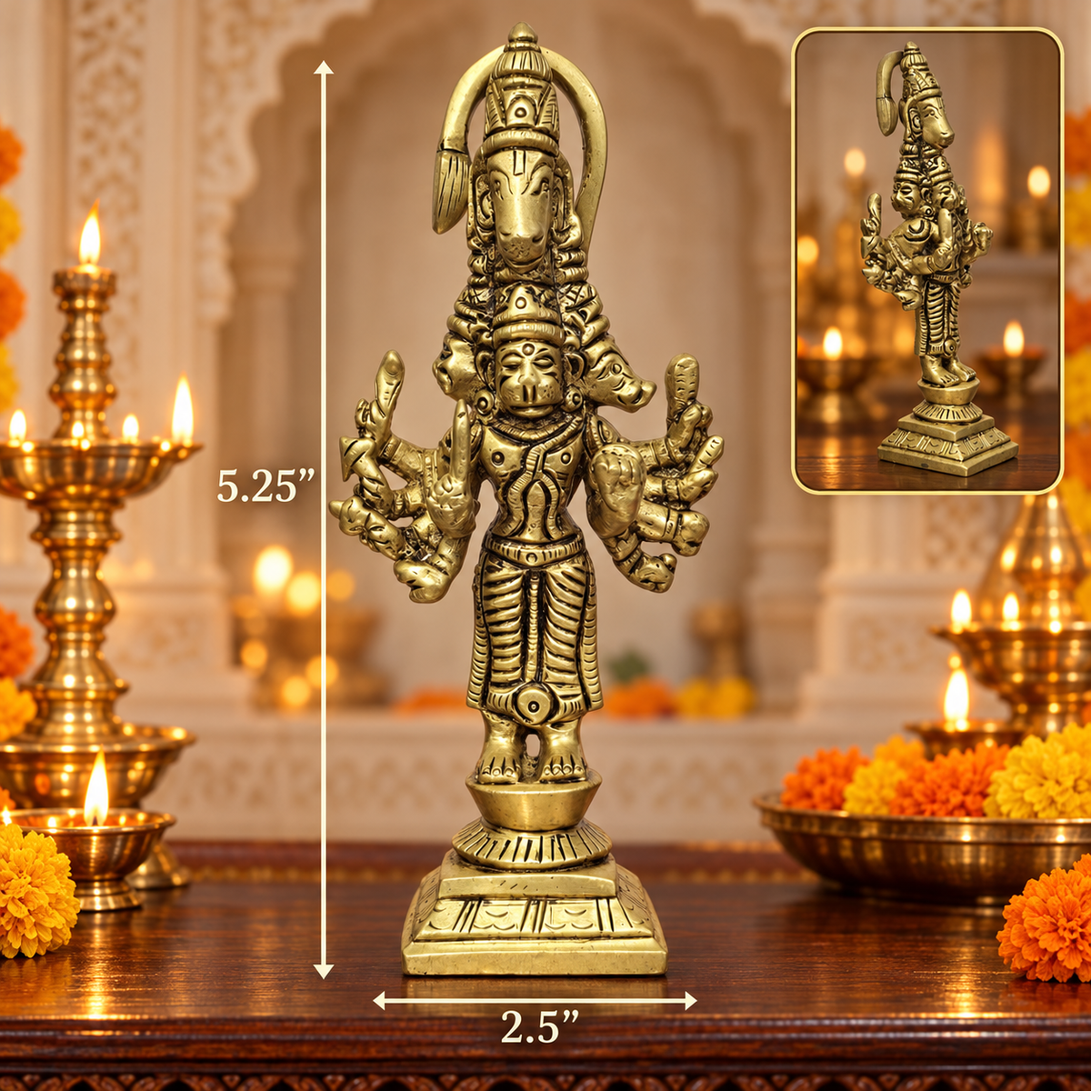 Brass Hanuman Panchmukhi  Top Tail 5.25"