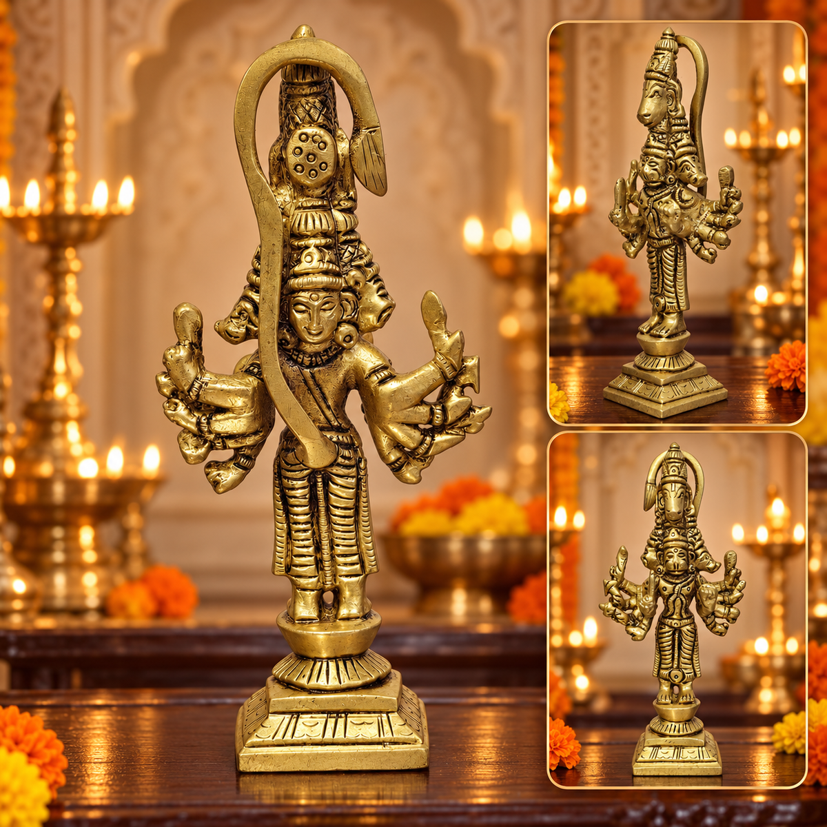 Brass Hanuman Panchmukhi  Top Tail 5.25"
