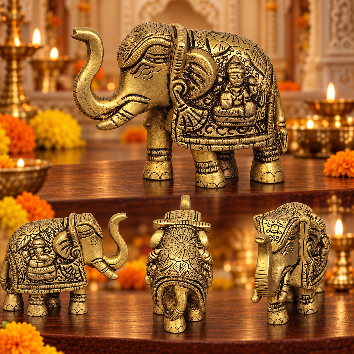 Brass Elephant Laxmi Ganesh 2.5x3.5"