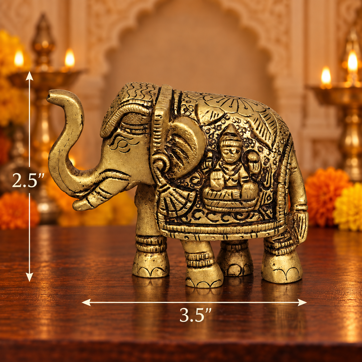 Brass Elephant Laxmi Ganesh 2.5x3.5"