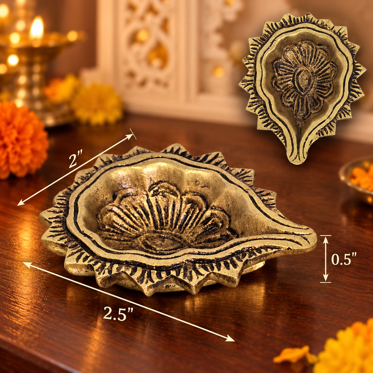 Handmade Brass Leaf Oil Lamp Diya | 2.5"