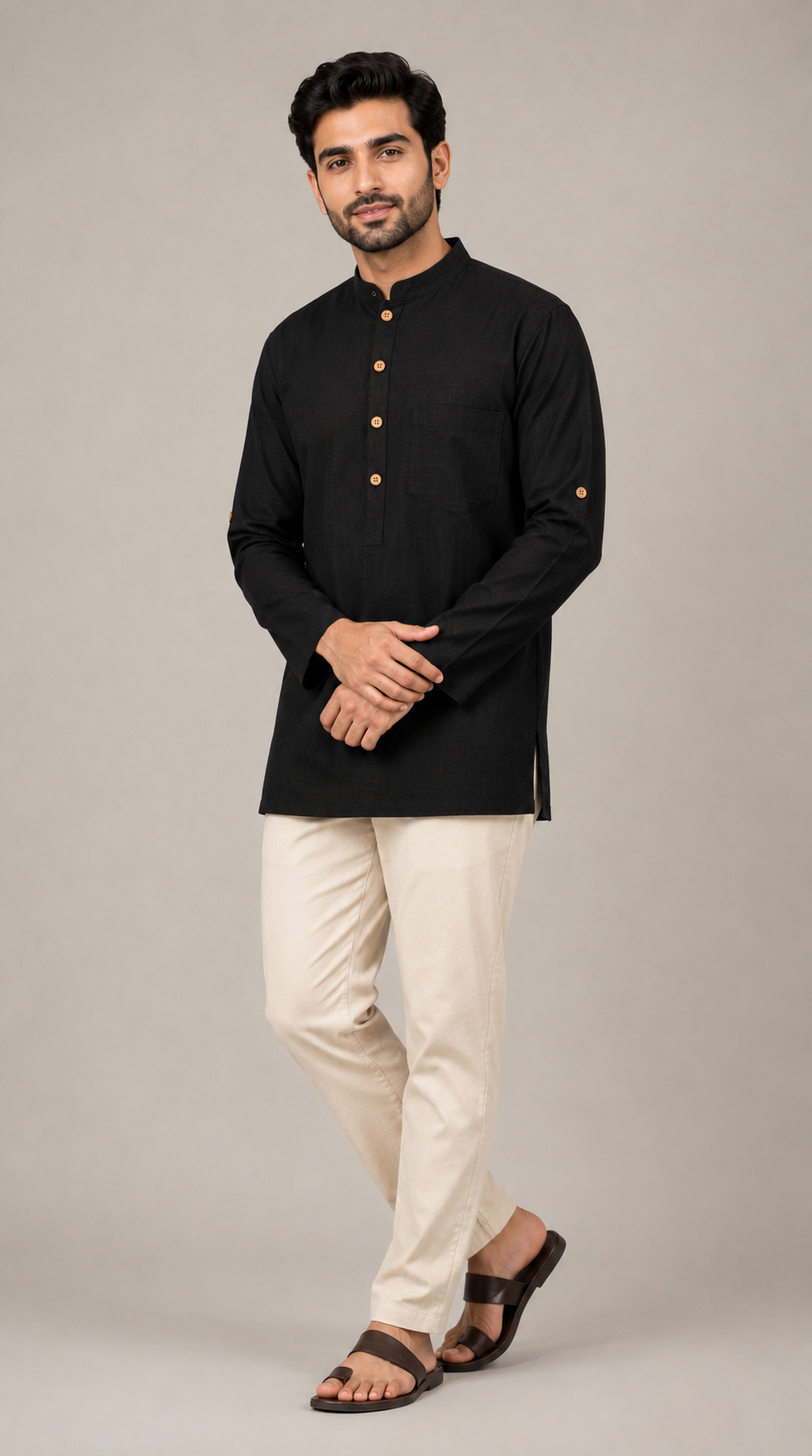 Men’s Charcoal Gray Cotton Short Kurta